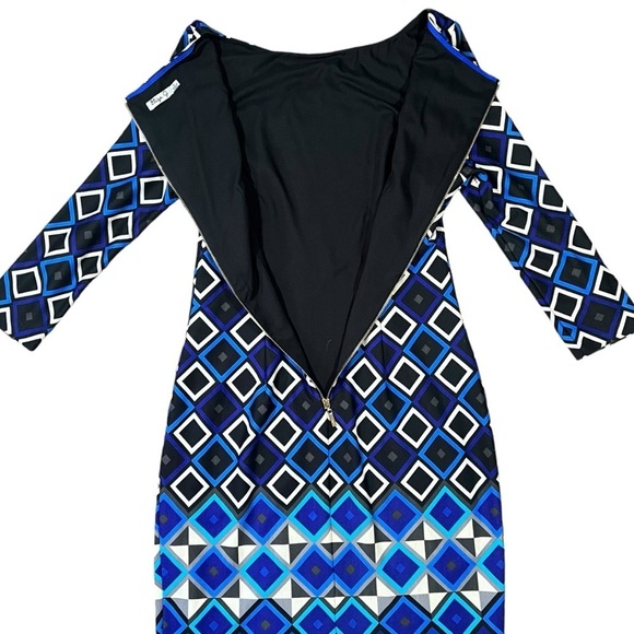 Eliza J Geometric Pattern Fitted Long Sleeve Midi Dress sz 8 - Picture 6 of 13